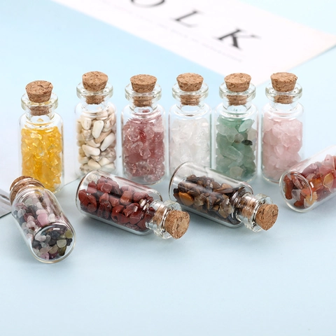 Mini Natural Crystal Crushed Stone Wishing Bottle Glass With Cork Amethyst Rose Quartz Healing Energy Home Decor Small
