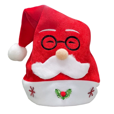 Red Christmas Santa Hat Soft Non-woven Fabric Santa Snowman Reindeer Embroidery Design With Plush Trim Xmas Party Costume Supplies