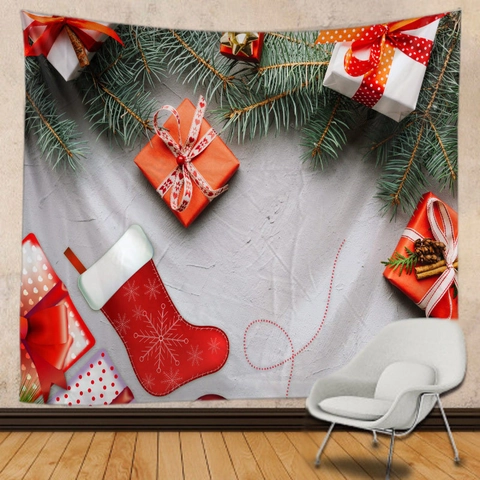 Tapiz De Pared De Navidad Colgante Tela De Poliéster Xmas Muñeco De Nieva Papá Noel Reno Noche Estrellada Luna Fondo Para Hogar Dormitorio