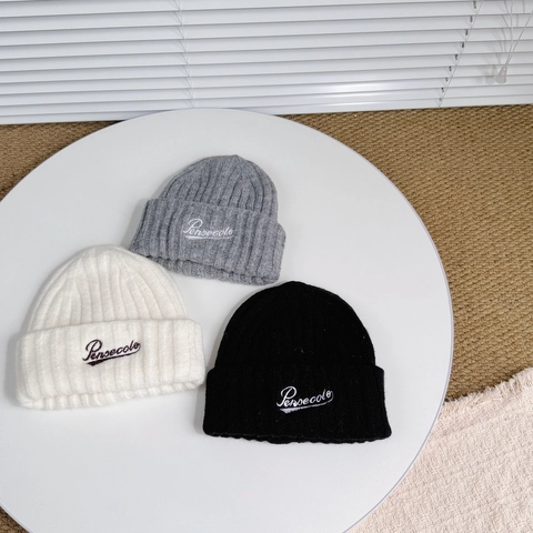 Gorro De Punto Para Niños Mezcla De Lana Acanalado Cálido Invierno Exterior Con Dobladillo Letra Bordada Suave Elástico Niños Niñas