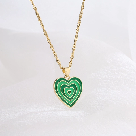 Heart Pendant Necklace Copper 18K Gold Plated Enamel Concentric Colorful Layered Jewelry For Women Girls