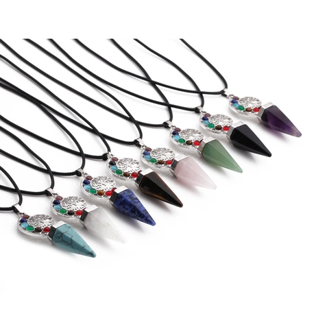 Collana Con Pendente Albero Della Vita Punta Di Cristallo Con Pietre Chakra Cordino Di Cera Gioielli Da Donna