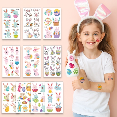 Tatuaggi Temporanei Di Pasqua Per Bambini Adesivi Viso Coniglio Uovo Impermeabili Luminosi Regali Di Festa Arte Del Corpo
