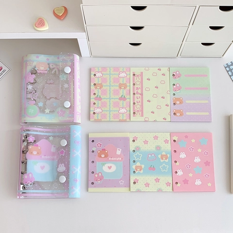 Cuaderno De Hojas Sueltas Mini Kawaii Oso Dibujos Animados PVC Transparente Diario Portátil Papelería Decorativa