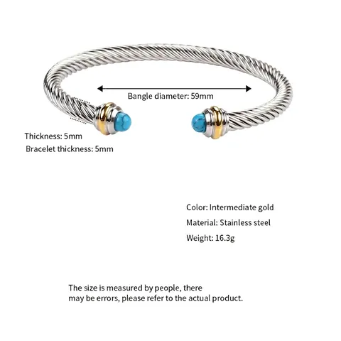 Cuff Bracelet Stainless Steel Twisted Cable Crystal Inlaid Adjustable Two-Tone Fashion Jewelry For Women