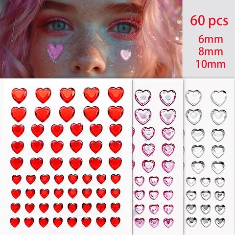 Adesivi Gemme Per Il Viso A Forma Di Cuore Cristallo Acrilico Lucido Autoadesivi Body Art Gioielli Per Il Viso Per Trucco Decorazione DIY