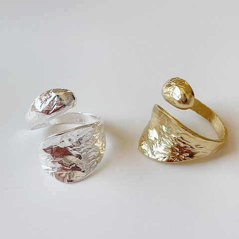 Anillo De Plata De Ley 925 Gota De Agua Irregular Textura De Lava Ajustable Abierto Joyería De Dedo Minimalista