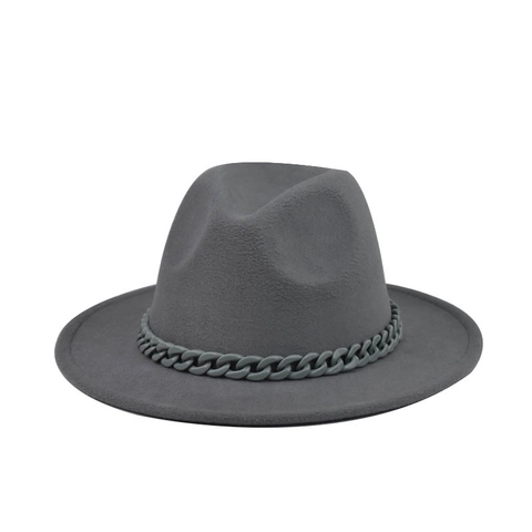 Wide Brim Fedora Hat With Chain Link Band Cotton Polyester Blend Felt Vintage Western Style For Men Women Kids