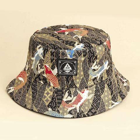 Chapeau Bob En Coton À Motif De Poisson Koï Japonais Double Face Protection Solaire Harajuku Streetwear Vintage