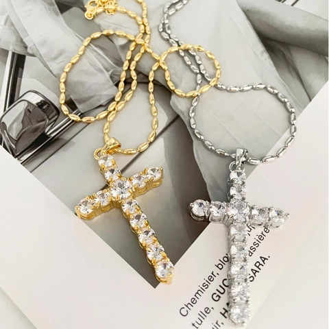 Hip Hop Kruis Hanger Ketting Koper Strass Sieraden Voor Vrouwen Unisex Dagelijks Gebruik Mode Accessoires Cadeau
