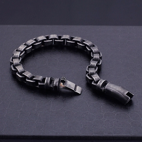 Heren Vintage Roestvrijstalen Kettingarmband Distressed Industriële Stijl Vierkante Schakels Punk Gothic Hip Hop Sieraden