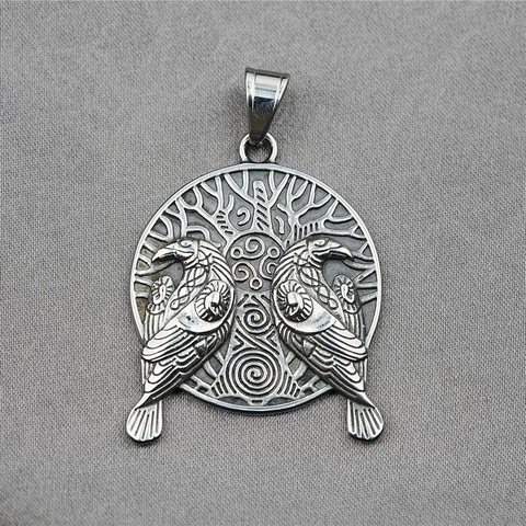 Collar Colgante Vikingo Acero Inoxidable Cuervos Odín Árbol De La Vida Brújula Vegvisir Runa Vintage Mitología Nórdica Hombres