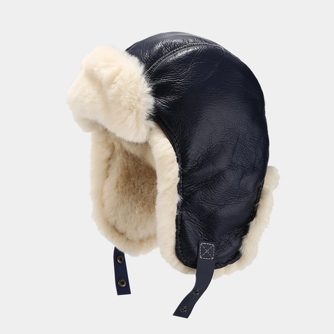 Gorro De Trampero De Invierno Cuero PU Forro De Piel Sintética Orejeras Cálidas Gorro De Aviador A Prueba De Viento Para Esquiar
