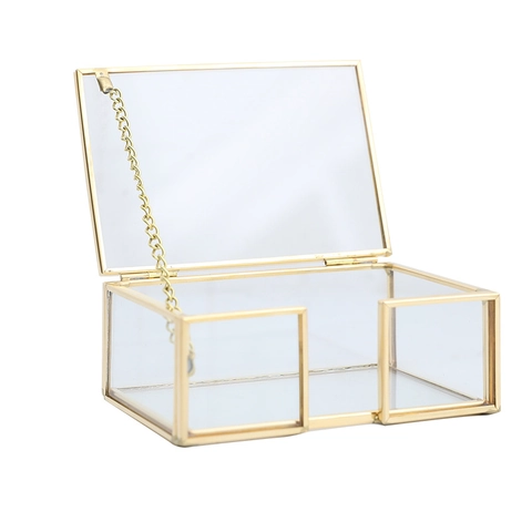 Business Card Holder Brass Glass Desktop Organizer Transparent Card Display Office Home Decor Nordic Luxury Style