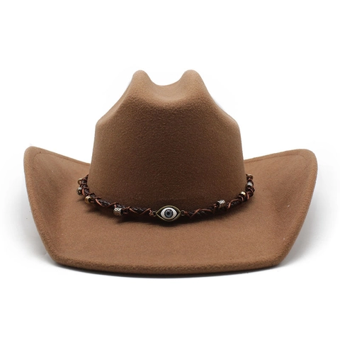 Chapeau De Cow-Boy Western Fedora En Feutre De Laine À Bord Large Style Britannique Rétro Avec Décoration Evil Eye