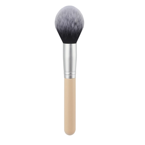 Flame Shape Powder Brush Soft Synthetic Fiber Bristles Wood Handle Aluminum Tube Professional Face Makeup Tool