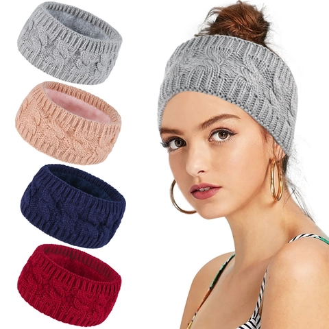 Fascia Invernale Maglia Da Donna Larga Trecce Foderata Pile Scaldaorecchie Spessa Calda Accessori Per Capelli
