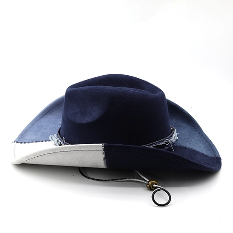 Western Cowboy Hut Wildleder Patchwork Farbblock Breite Krempe Vintage Fedora Mit Verstellbarem Seil Für Herren Damen