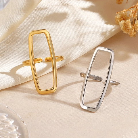 Anello Vuoto Rettangolare Geometrico Minimalista Acciaio Inossidabile Placcato Oro 18K Apertura Regolabile Gioielli Per Donna