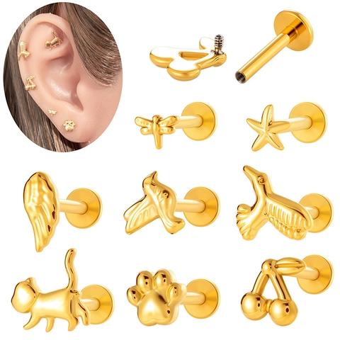 G23 Titanium Legierung Body Piercing Stecker Innengewinde Tier Seestern Vogel Katzenpfote Kirsche Form Lippen Knorpel Schmuck