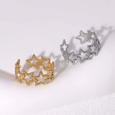 Anello A Stella Svuotato In Acciaio Inossidabile Placcato Oro Geometrico Aperto Regolabile Gioielli Per Donne Ragazze