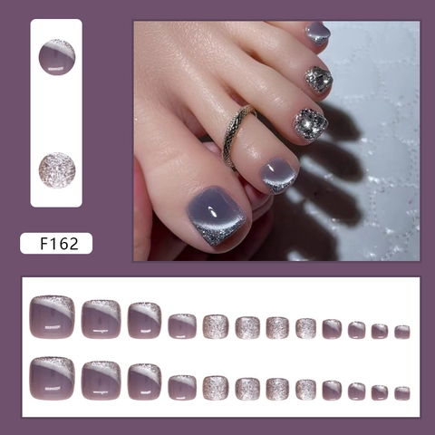 Ψεύτικα Νύχια Ποδιών Cat Eye Λεπτό Glitter Αποσπώμενο Γαλλικό Στυλ Γκρι Μωβ Πλαστικό ABS Τεχνητά Για Γυναίκες