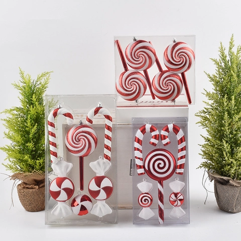 Weihnachten Süßigkeiten Ornamente Rot Weiß Gestreift Kunststoff Lutscher Zuckerstange Anhänger Mit Glitzer Für Weihnachtsbaum Dekor