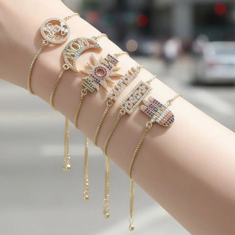 Zircon MAMA MOM Letter Copper Bracelet Gold Plated Adjustable Bolo Slider Hamsa Evil Eye Jewelry Gift Women