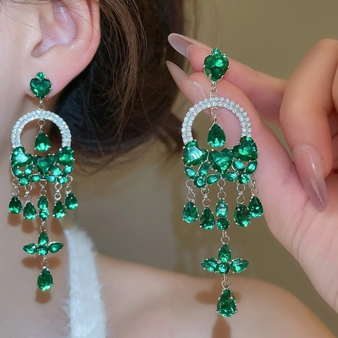 Vintage Luxury Dangle Drop Earrings Zircon Bow Water Drop Tassel Alloy Jewelry With Silver Earring Post For Women