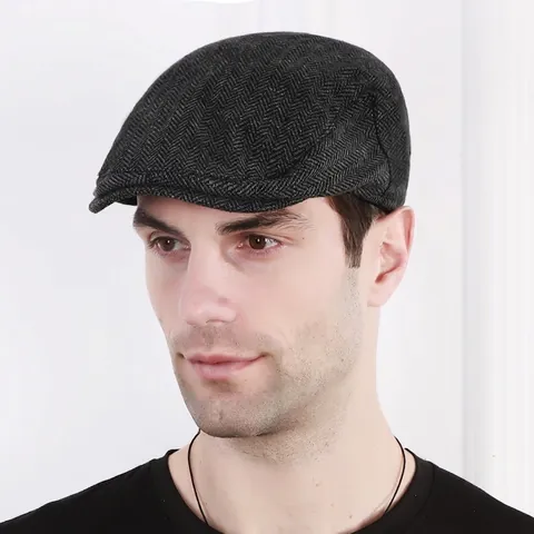 Herringbone Flat Cap Men Wool Blend Vintage British Style Newsboy Ivy Gatsby Hat Breathable Outdoor Sunshade