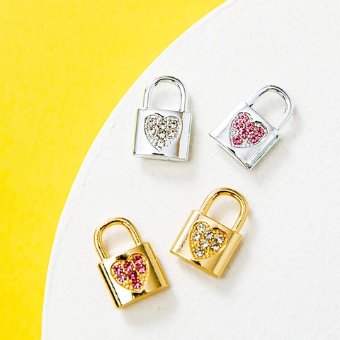 Alloy Rhinestone Heart Lock Charms Mini Pendants For DIY Jewelry Making Bracelet Necklace Accessories Cute Fashion