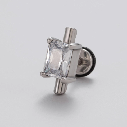 Gothic Punk Men's Stainless Steel Stud Earrings With Zircon Vintage Industrial Style Flat Back Piercing Jewelry