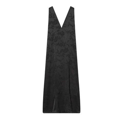 Elegante Mouwloze Maxi Jurk Met Diepe V Hals Zwart Bloemen Jacquard Polyester Avondjurk Voor Dames