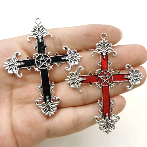Ciondolo Croce Gotica Motivo Pentagramma Vintage Lega Smalto Ciondolo Per Creazione Gioielli Fai Da Te Stile Scuro