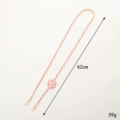 Camellia Flower Decorative Bag Strap Metal Chain Woven With PU Leather Crossbody Phone Lanyard Accessory For Women