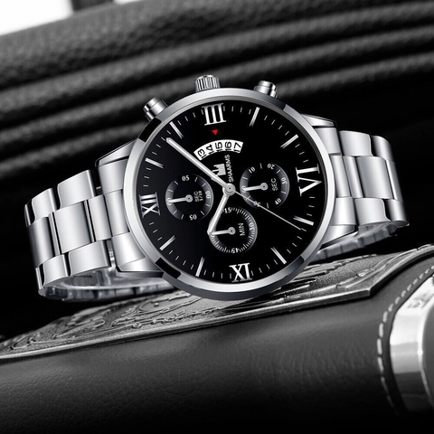 Orologio Al Quarzo Da Uomo In Acciaio Inossidabile Business Lusso Numeri Romani Calendario Cronografo Moda Da Polso Maschile