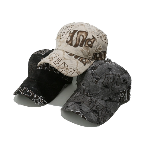 Baseball Cap Distressed Letter Print Polyester Cotton Streetwear Hip Hop Vintage Unisex Sunshade Curved Brim Hat