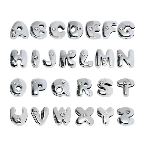 Alphabet Letter Slider Charms Alloy Rhinestone Shiny Chrome For DIY Bracelet Wristband Making Personalized Jewelry