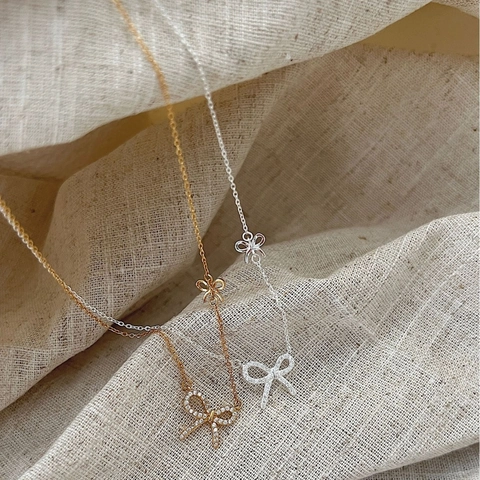 925 Sterling Silver Double Bow Pendant Necklace Delicate Rhinestone Inlaid Clavicle Chain For Women Elegant Light Luxury Jewelry