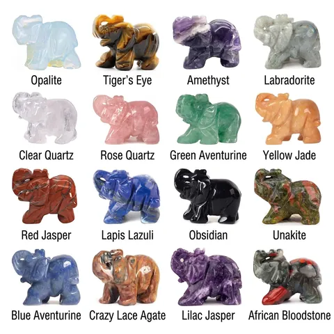 Elephant Statue Natural Crystal Gemstone Hand Carved Animal Figurine Polished Healing Stone Desk Decor Home Ornament Gift