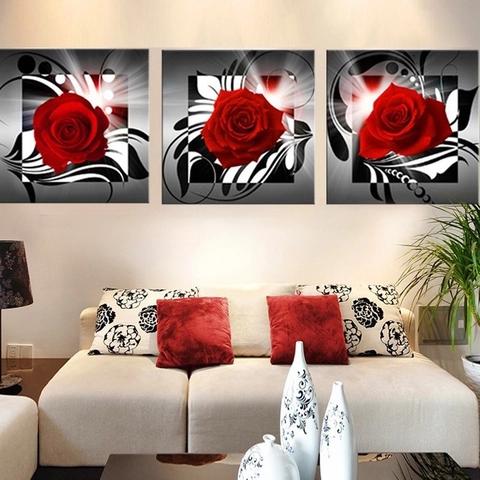 Modern Rose Canvas Wall Art Triptych Floral Swan Wall Decor For Living Room Bedroom Minimalist Unframed Framed Painting