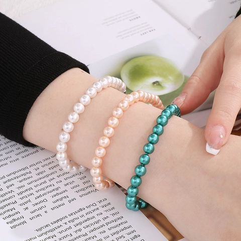 Shell Künstliche Perle Künstliche Perlenarmband Mit Metall Schleife Verschluss Runde Künstliche Perlen Retro Mode Eleganter Schmuck Für Damen