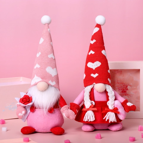 Valentijnsdag Kabouters Pluche Hart Gezichtsloze Pop Decoratie Roos Baard Vlechten Cadeau