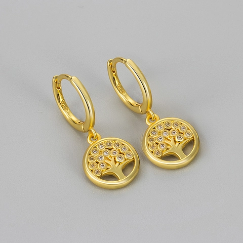 Tree Of Life Hoop Earrings For Women Copper Zirconia Dangle Earring Gold Silver Plated Elegant Fashion Daily Jewelry Gift