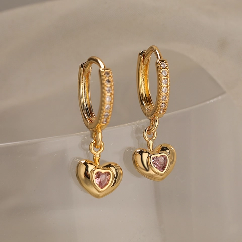 Orecchini Pendenti Cuore Stella Luna Rame Placcato Oro Con Zirconia Per Donne Gioielli Stile Pendolare Squisiti