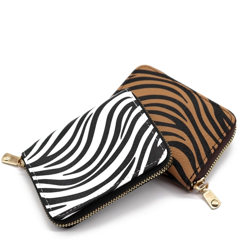 Porta Carte A Fisarmonica Pelle PU Stampa Leopardo Zebra Serpente Cerniera Protezione RFID Slot Multipli Donne Uomini