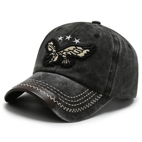 Vintage Washed Cotton Denim Baseball Cap Distressed Eagle Embroidery Adjustable Outdoor Sun Protection For Men Women