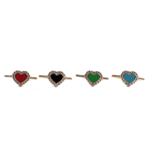 Heart Shaped Copper Gold Plated Adjustable Ring Colorful Enamel Cubic Zirconia Micro Pave Minimalist Jewelry For Women