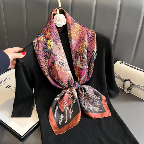 Sciarpa Quadrata In Raso Di Poliestere Setoso Con Stampa Floreale Vintage Grande Scialle Per Donna Hijab Motivo Artistico