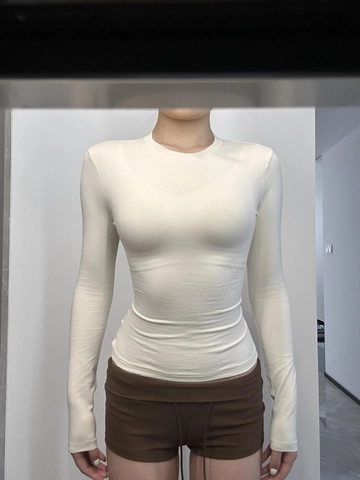 Women Long Sleeve T-Shirt Nylon Slim Fit Round Neck Solid Color High Elasticity Fitness Sport Base Layer Top